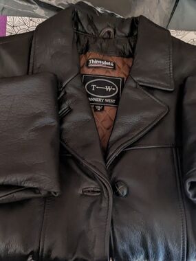 Tannery West Black Thinsulate Faux-Leather Pea Coat